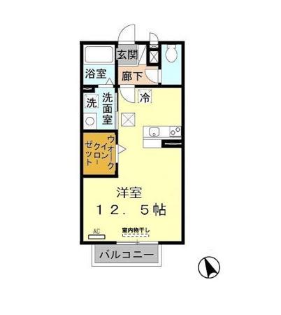 セントラルグレイスA棟(ワンルーム/1階)の間取り写真