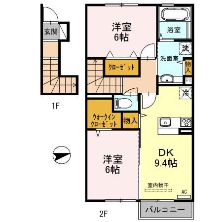 サンフルール(2LDK/2階)の間取り写真
