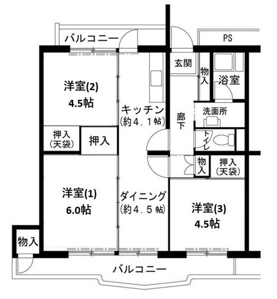 ビレッジハウス志染18号棟(3DK/5階)の間取り写真