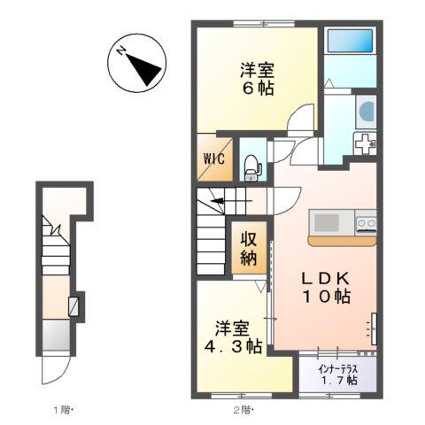 三木市緑が丘町本町一丁目アパート(2LDK/2階)の間取り写真