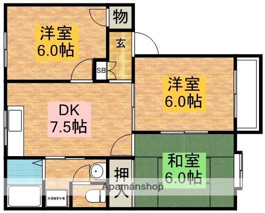 リバートップ三木 A棟(3DK/1階)の間取り写真