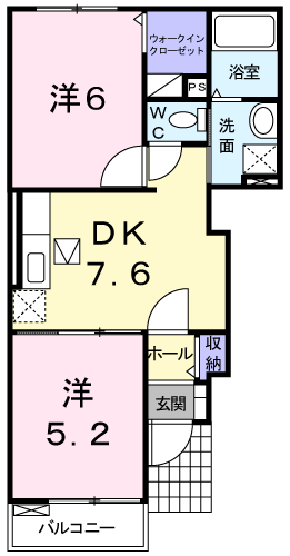 クリアネス Ⅰ(2DK/1階)の間取り写真