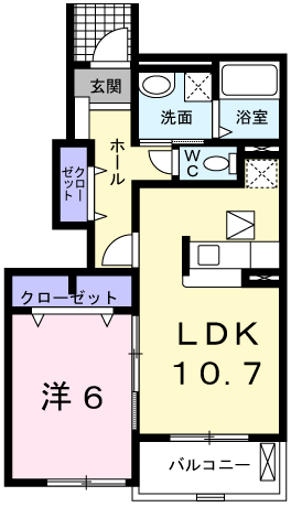 メゾングラース B棟(1LDK/1階)の間取り写真