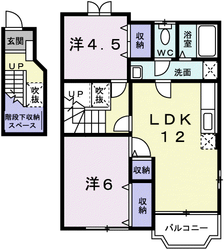 パインリバーズⅢ(2LDK/2階)の間取り写真