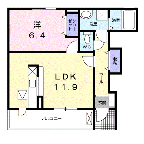 グラン・シャリオ B棟(1LDK/1階)の間取り写真