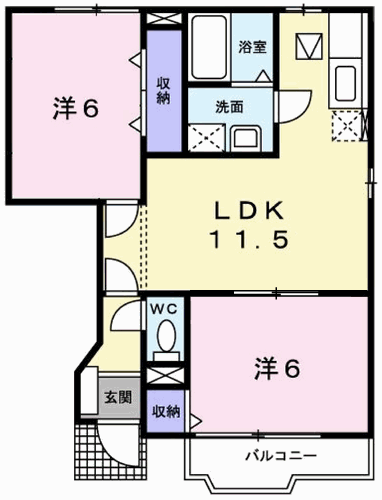 フリーデン A棟(2LDK/1階)の間取り写真