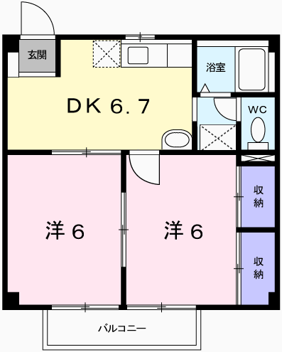 ロジュマン継(2DK/1階)の間取り写真