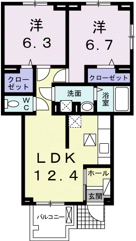 ロジュマン2(2LDK/1階)の間取り写真