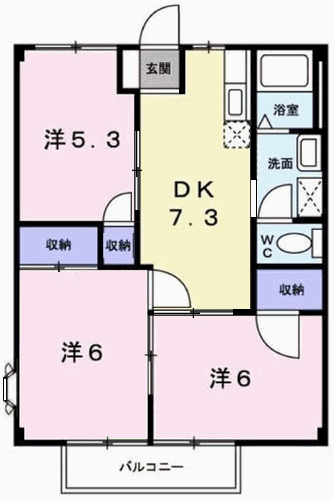 サンライズ青山(3DK/2階)の間取り写真