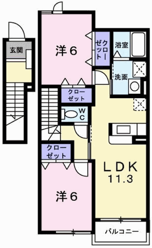 エーデル緑ヶ丘 D棟(2LDK/2階)の間取り写真