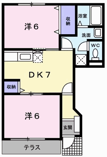 パルトネール F1(2DK/1階)の間取り写真