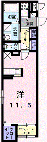ブリーズコート城北(ワンルーム/1階)の間取り写真