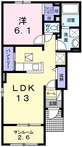 播但線 仁豊野駅 徒歩5分 2階建 築14年(1LDK/1階)の間取り写真