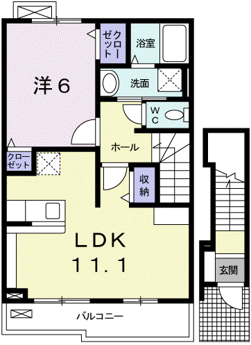 アンソレイエ飾磨 Ⅱ番館(1LDK/2階)の間取り写真