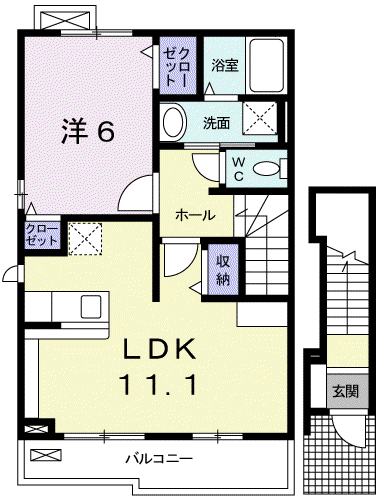 アバンツァート東浜Ⅱ(1LDK/2階)の間取り写真