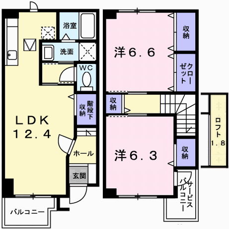 マリオンB棟(2LDK/1階)の間取り写真