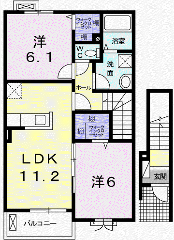 ピュール・ロジュマンⅡ(2LDK/2階)の間取り写真