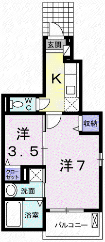 ソリッソ三条(1K/1階)の間取り写真