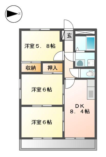 エスぺランス光(3DK/2階)の間取り写真