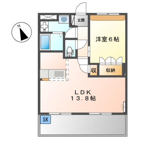エスポア21(1LDK/2階)の間取り写真