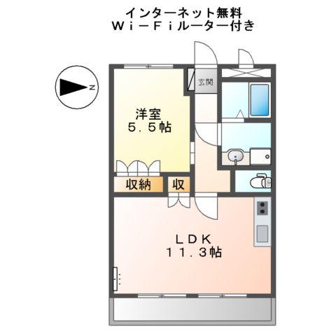 グラッチェⅠ番館(1LDK/2階)の間取り写真