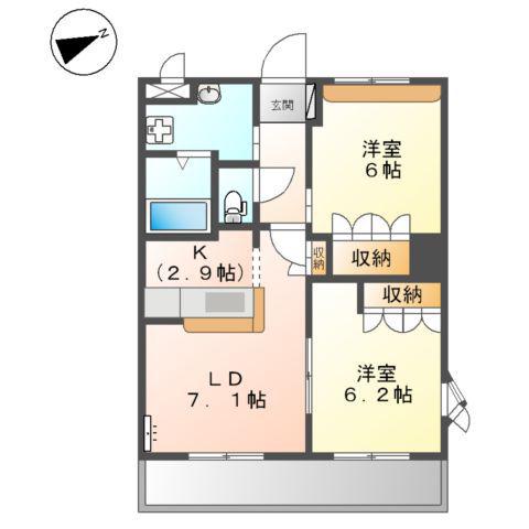 サンライズ高町(2LDK/2階)の間取り写真
