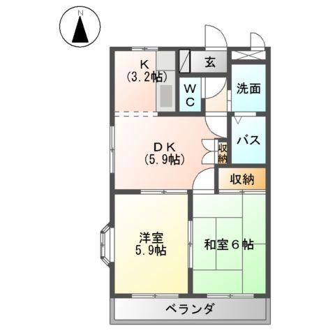 エクセルコート(2DK/2階)の間取り写真