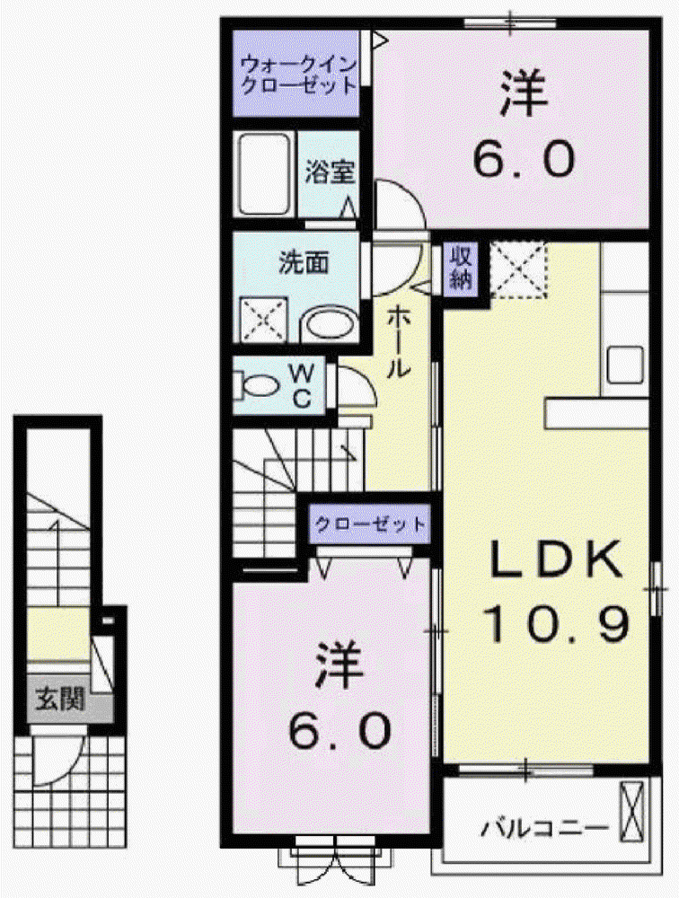 マーレ伊保崎Ⅱ(2LDK/2階)の間取り写真