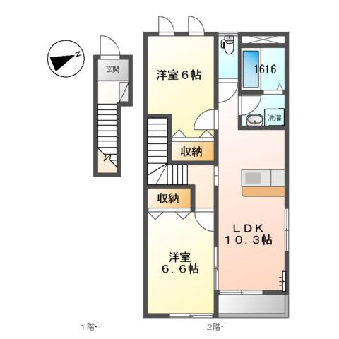 アンベリール コンフォール(2LDK/2階)の間取り写真