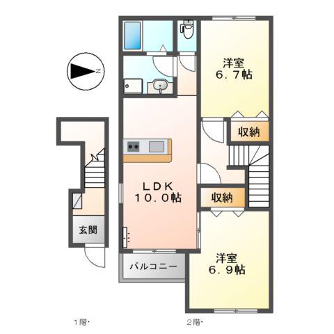 ソレイユ元宮Ⅱ(2LDK/2階)の間取り写真
