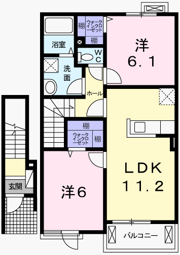 プロムナードコルヌスフロリダⅢ(2LDK/2階)の間取り写真