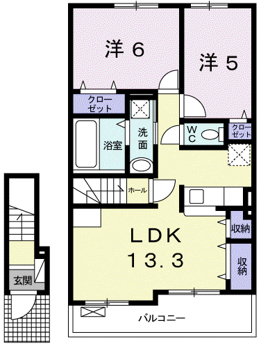 エスペランサ中仁野Ⅰ(2LDK/2階)の間取り写真