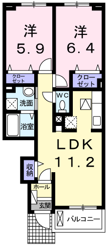 ラ・グラシアⅢ(2LDK/1階)の間取り写真