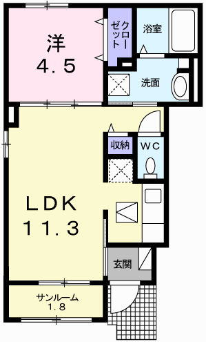 カプリスコート・バードⅡ(1LDK/1階)の間取り写真