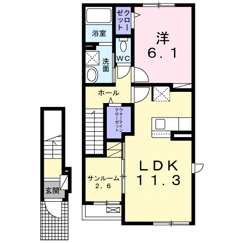 SUNLIT(1LDK/2階)の間取り写真