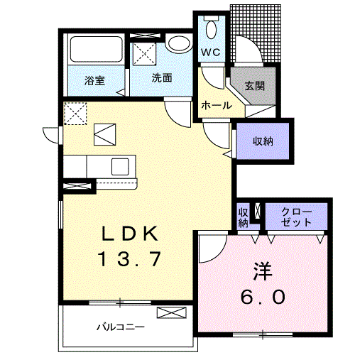 コンコルディア 赤穂 Ⅰ(1LDK/1階)の間取り写真