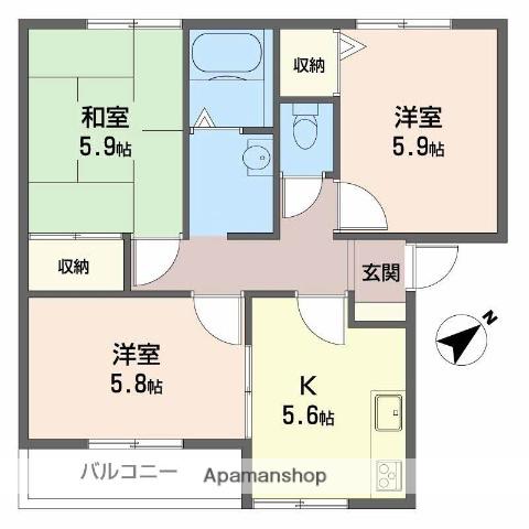ウォームフロント岡田(3K/2階)の間取り写真