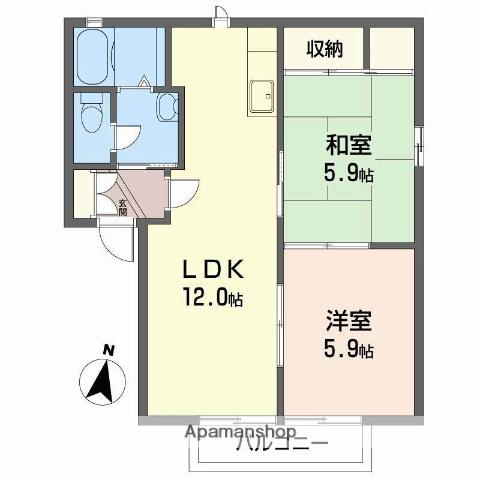 フレグランス坂上(2LDK/1階)の間取り写真
