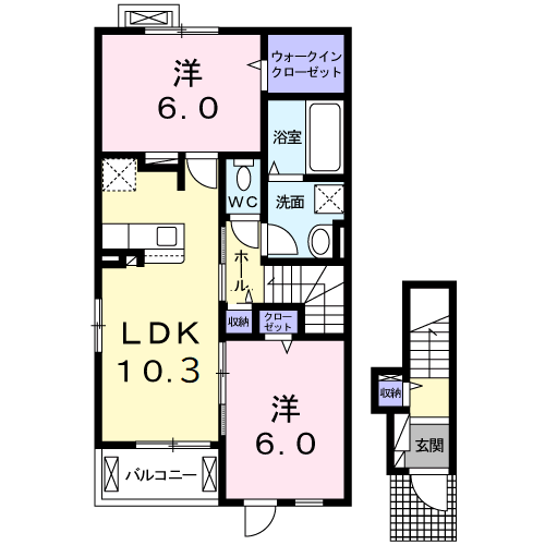 カプリスコート ベースⅥ(2LDK/2階)の間取り写真