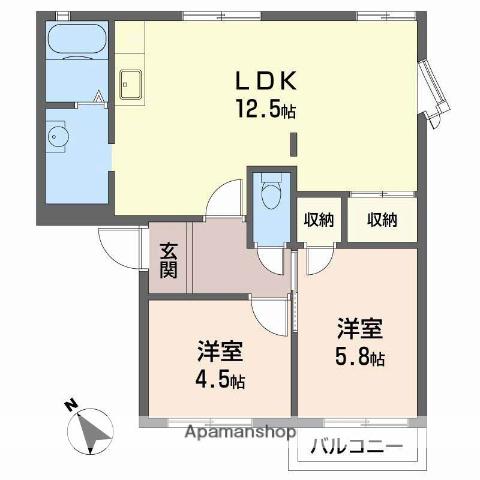ネオハイツロッキーA棟(2LDK/1階)の間取り写真
