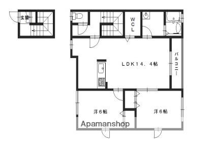 インパルス B棟(2LDK/2階)の間取り写真