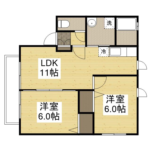 BIRDLANDたまでB(2LDK/1階)の間取り写真