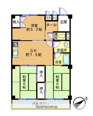 セントラル向陽台(3DK/3階)の間取り写真