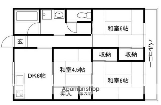 オリエンタルマンション(3DK/6階)の間取り写真