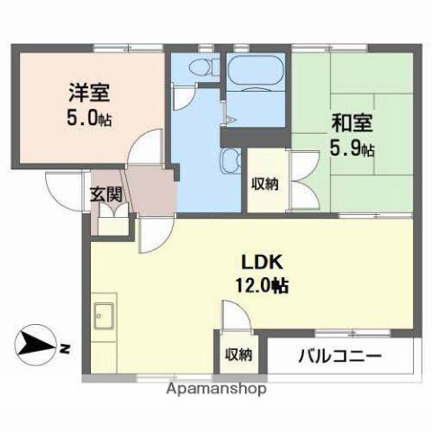 リバーサイドⅡ A棟(2LDK/1階)の間取り写真