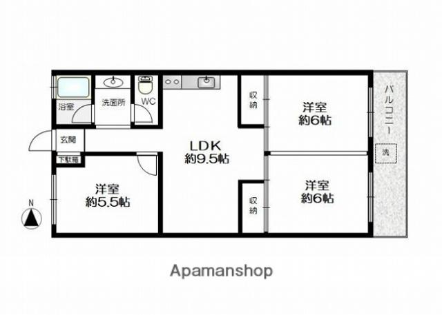 ニューハイツ新在家(3LDK/3階)の間取り写真
