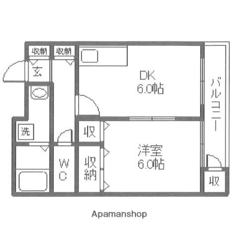 サンシャインB棟(1DK/1階)の間取り写真
