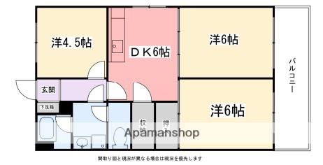 東今宿中村コーポ2(3DK/6階)の間取り写真