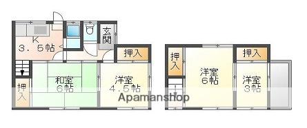 山陽本線 姫路駅 バス乗車時間：20分 東洋大学姫路高校前バス停で下車 徒歩1分 2階建 築55年(4K)の間取り写真