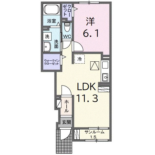 モンビーブルB(1LDK/1階)の間取り写真